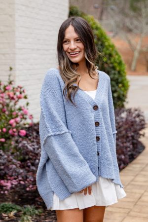 Calm Mountain Light Blue Button-Front Cardigan