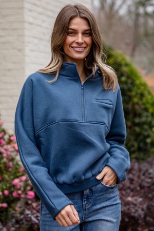 Cloudbound Blue Quarter Zip Oversized Pullover