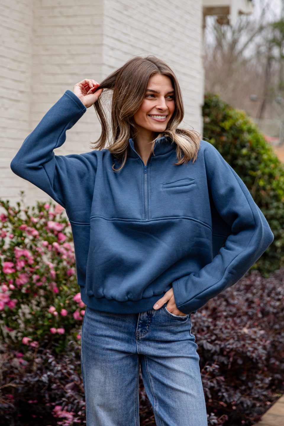 Cloudbound Blue Quarter Zip Oversized Pullover
