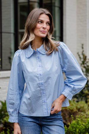 Everyday Ease Ruffle Button-Down Blouse