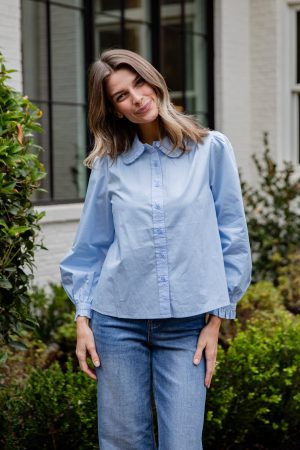 Everyday Ease Ruffle Button-Down Blouse