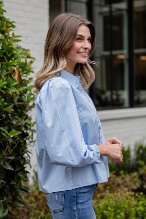 Everyday Ease Ruffle Button-Down Blouse
