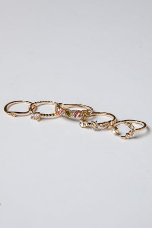Jaslyn Rhinestone Gold Ring Set