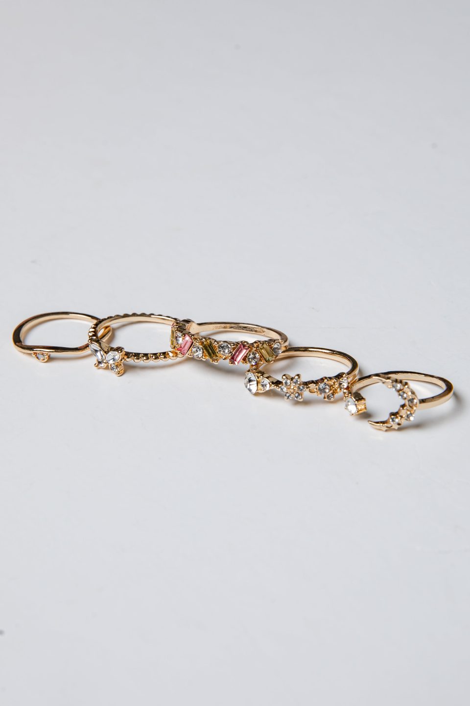 Jaslyn Rhinestone Gold Ring Set