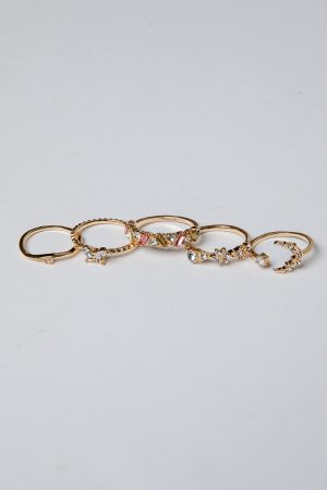 Jaslyn Rhinestone Gold Ring Set