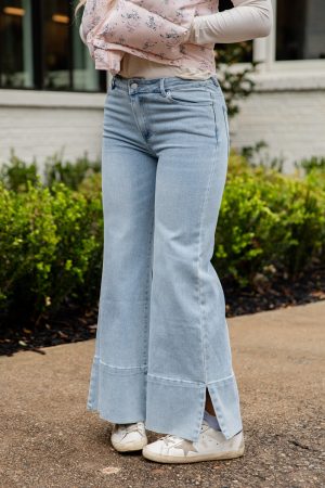 Rosie Light Wash High-Rise Distressed Wide Leg Jeans