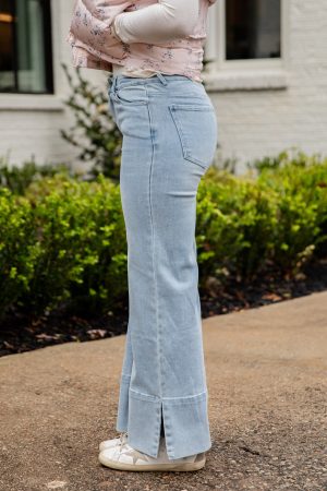 Rosie Light Wash High-Rise Distressed Wide Leg Jeans