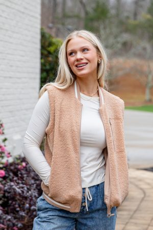 Warm Intent Taupe Sherpa Zip Vest
