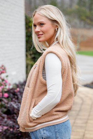 Warm Intent Taupe Sherpa Zip Vest